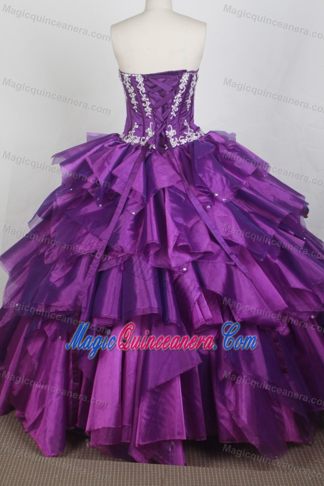 Pieces Ruffles Strapless Dresses of 15 in Purple and Boning Details