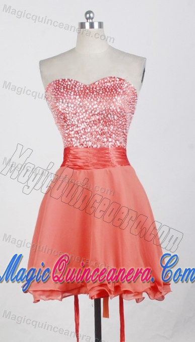 Watermelon Red Ruffled Halter 16 Dresses with Detachable Mini Skirt