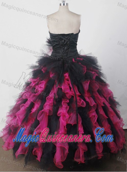 Hot Pink and Black Beading Quinceanera Dress with Ruching Bodice