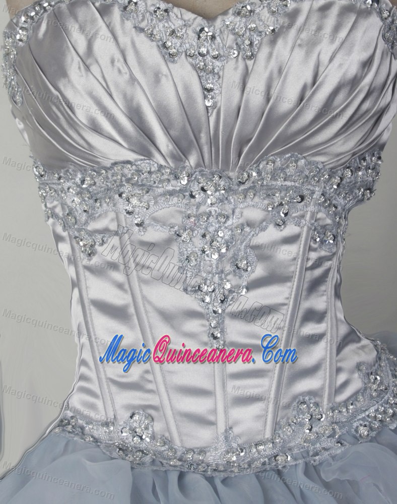 Silver Dresses for A Quince Embellished Pieces Ruffles and Boning