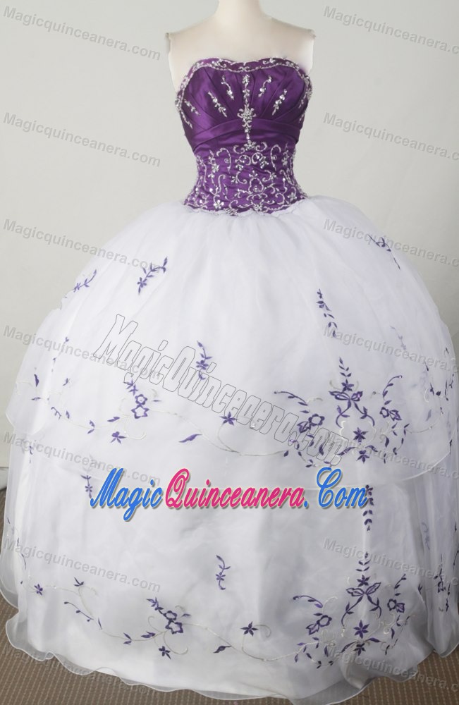 Purple Bodice and White Skirt for Sweet Sixteen Dresses with Applique