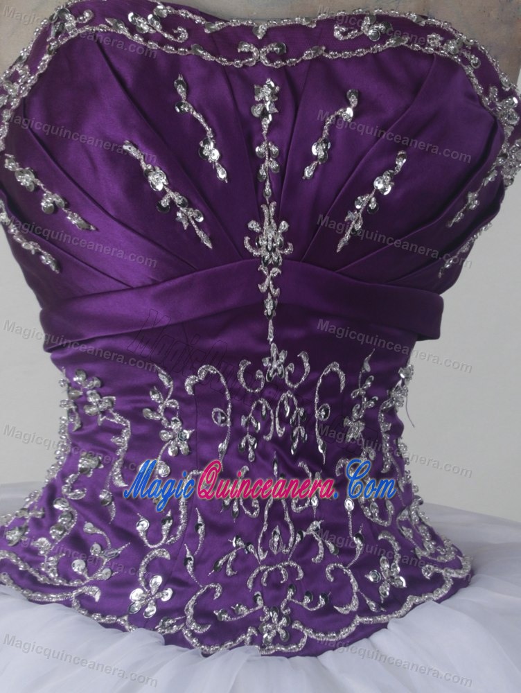 Purple Bodice and White Skirt for Sweet Sixteen Dresses with Applique