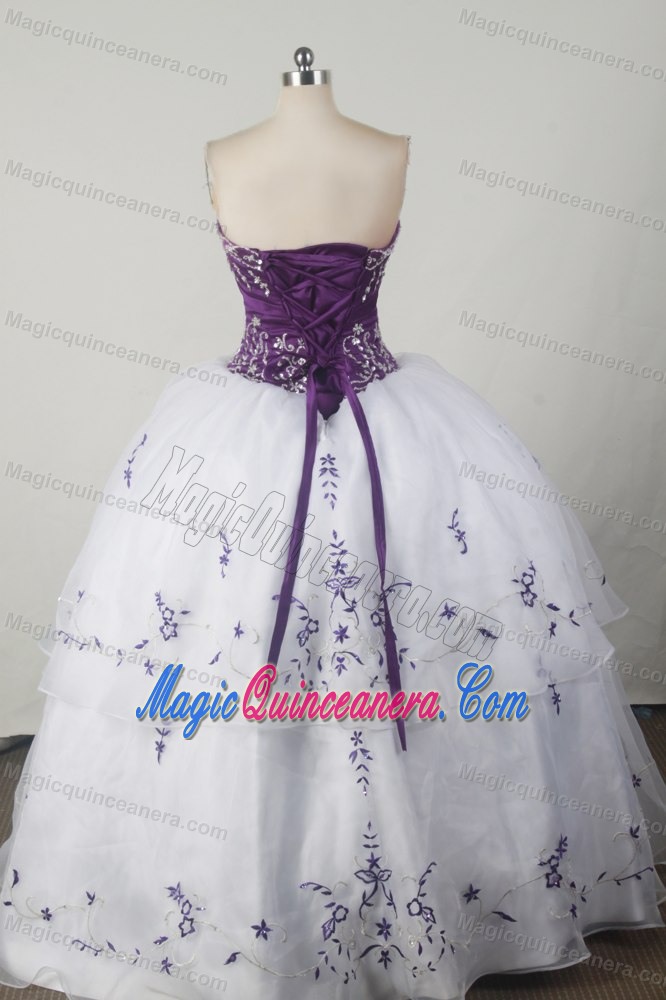 Purple Bodice and White Skirt for Sweet Sixteen Dresses with Applique