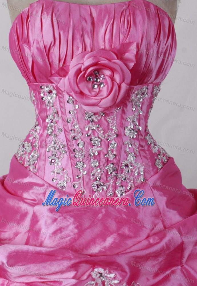 Pink Sweet Sixteen Dresses with Layered Ruffles and Hand Flowers