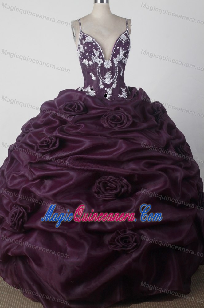 Purple Straps Bubble Ruffles 2013 Quinceaneras Dress with Appliques