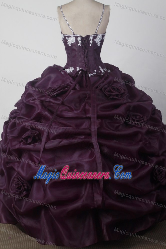 Purple Straps Bubble Ruffles 2013 Quinceaneras Dress with Appliques
