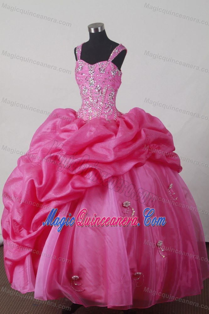 Beaded Straps Sweet 15 Dresses with Silver Appliques and Ruffles