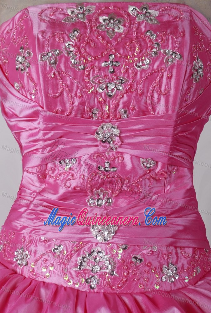 Hot Pink Ruching and Ruffles Quinceanera Gowns in Resistencia