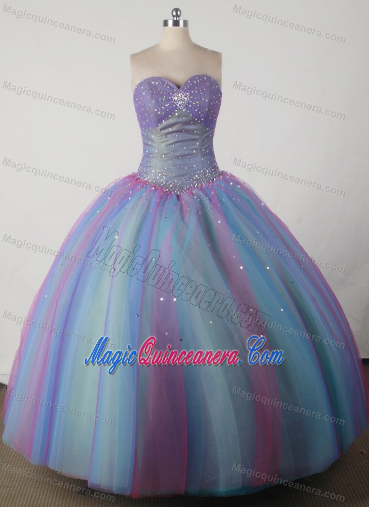 Colorful Ruched Quinceanera Gown Dress like Rainbow with Beading