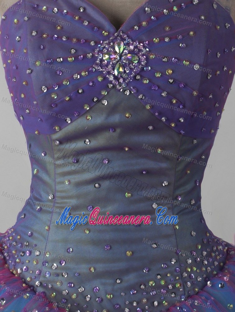 Colorful Ruched Quinceanera Gown Dress like Rainbow with Beading