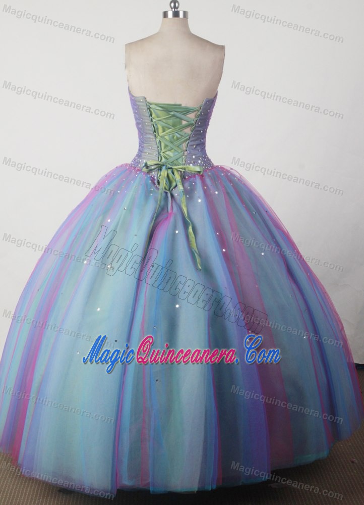 Colorful Ruched Quinceanera Gown Dress like Rainbow with Beading