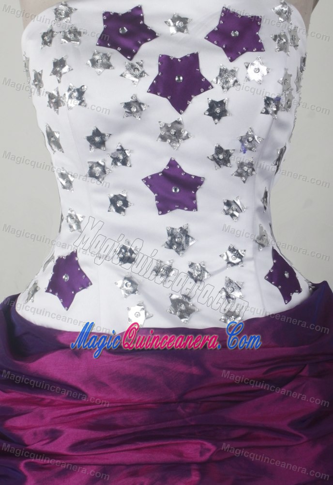 Heavy Stars Ball Gown Sweet Sixteen Dresses in White and Purple