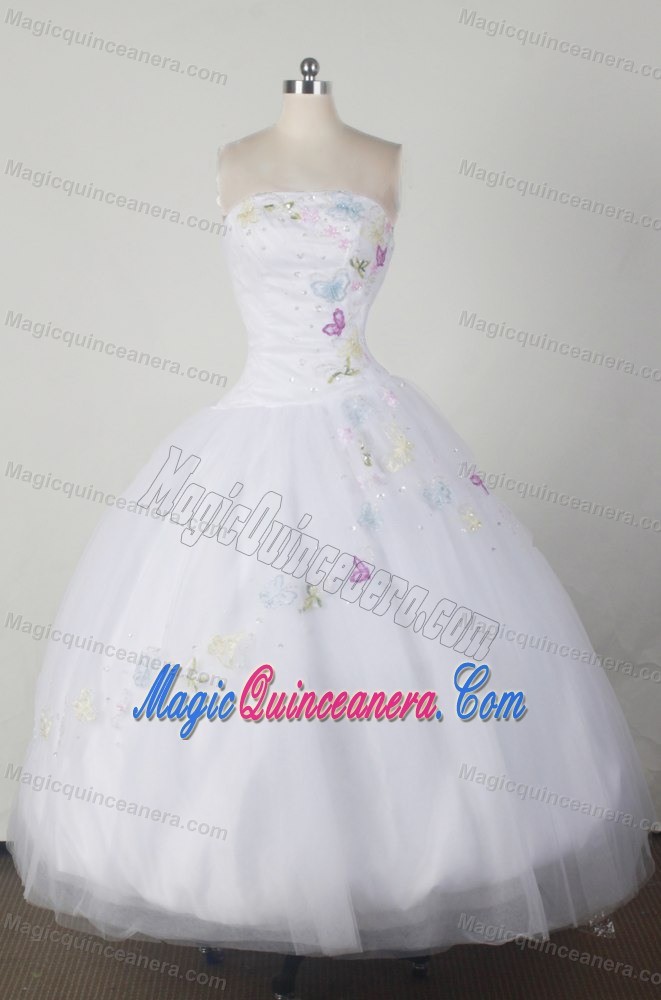 White Dresses for A Quinceanera Embellished with Butterfly Appliques