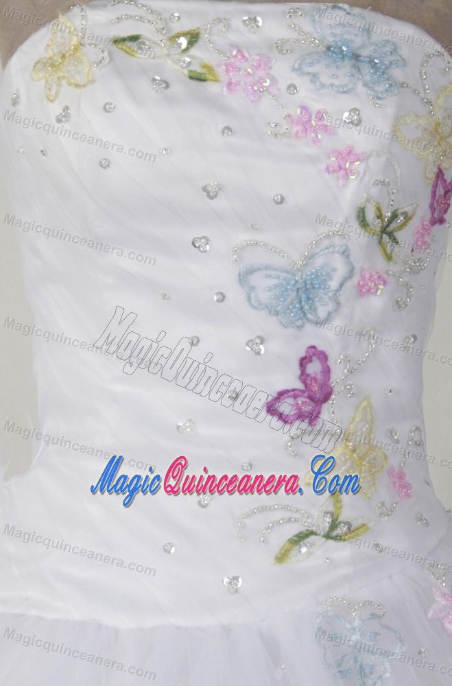 White Dresses for A Quinceanera Embellished with Butterfly Appliques
