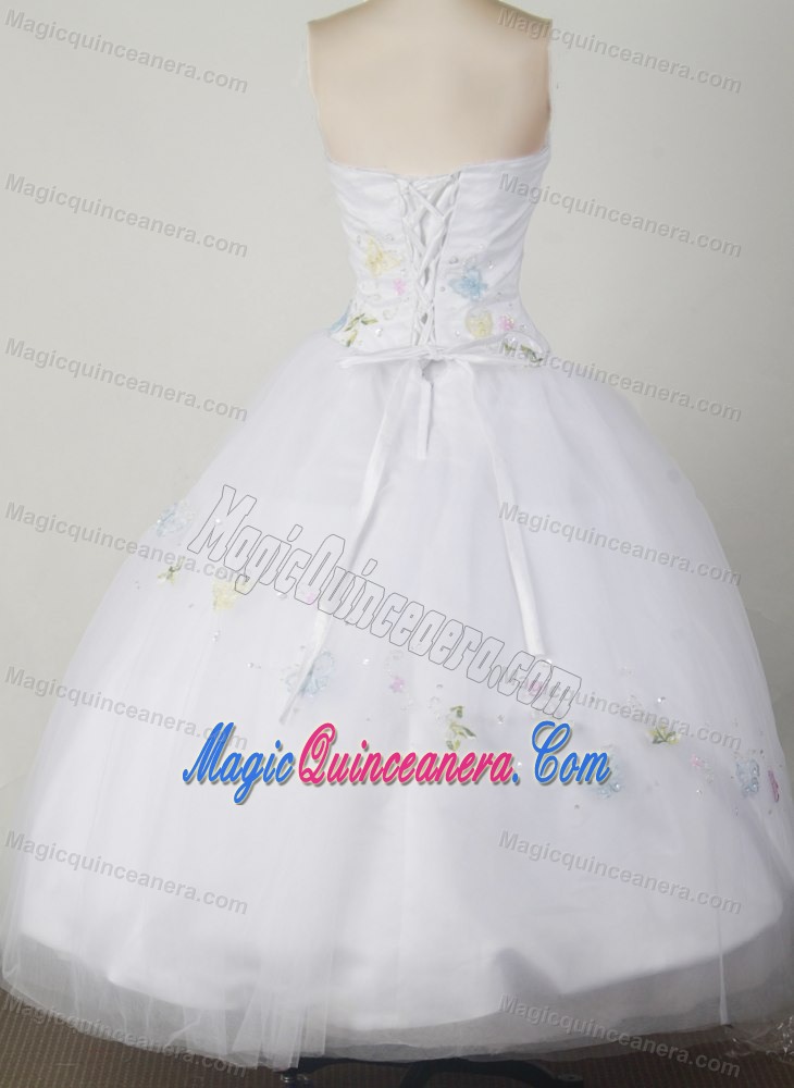 White Dresses for A Quinceanera Embellished with Butterfly Appliques