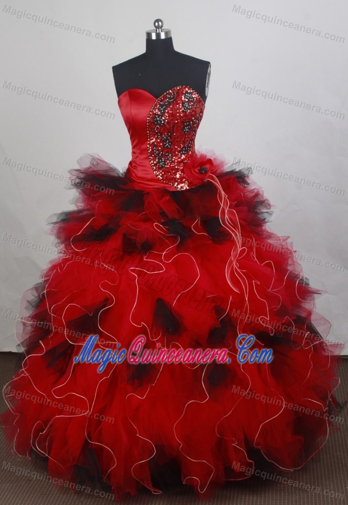 Red and Black Sweet Sixteen Quinceanera Dresses with Full Tucks