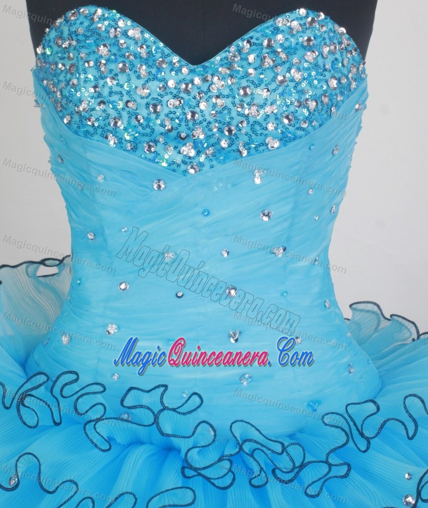 Aqua Blue Dresses for A Quinceanera with Black Hemline and Layers