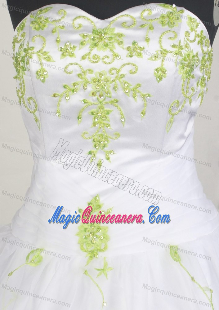 Spring Green Appliques Ball Gown Sweet Sixteen Dresses in White