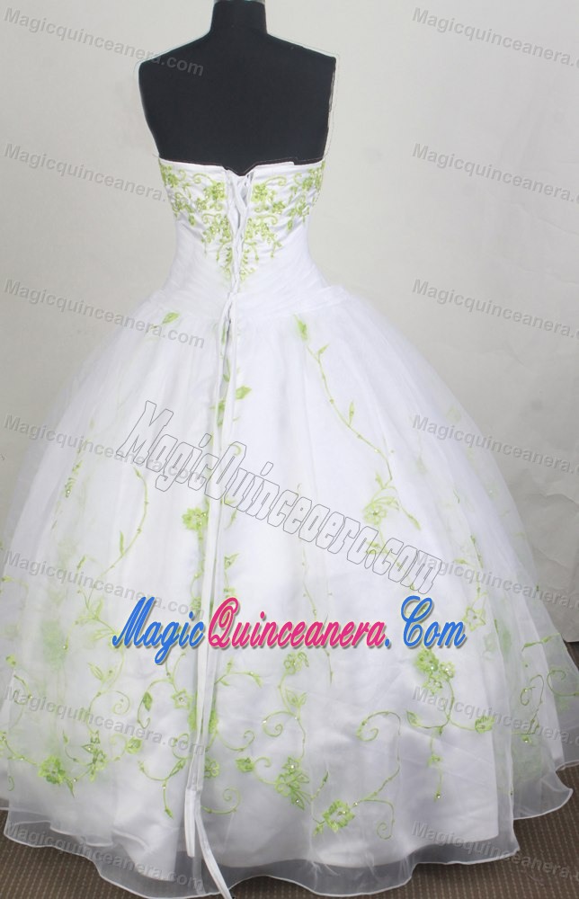Spring Green Appliques Ball Gown Sweet Sixteen Dresses in White