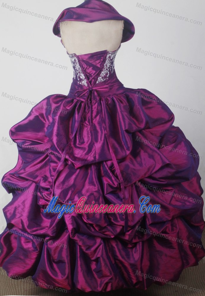 Pleating Wrap and White Applique for Purple Sweet Sixteen Dresses