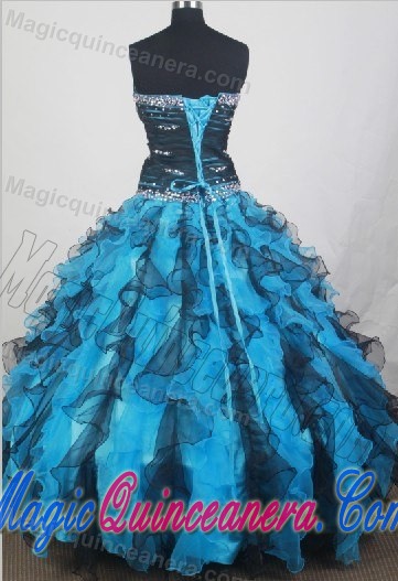 Black and Aqua Blue Quinceanera Dresses with Beading and Ruffles