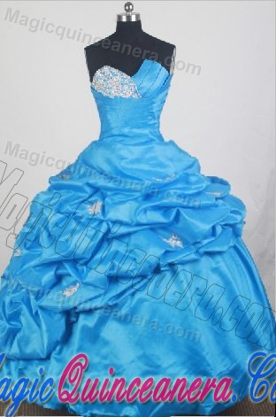 Asymmetrical Neckline and Ruffles Sweet 15 Dresses in Aqua Blue