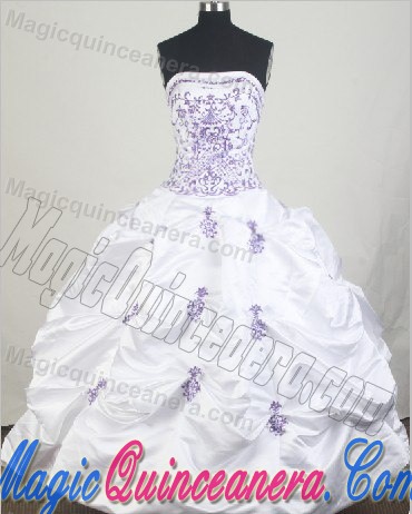 Purple Embroidery and Ruffles Quinceanera Gown Dresses in White