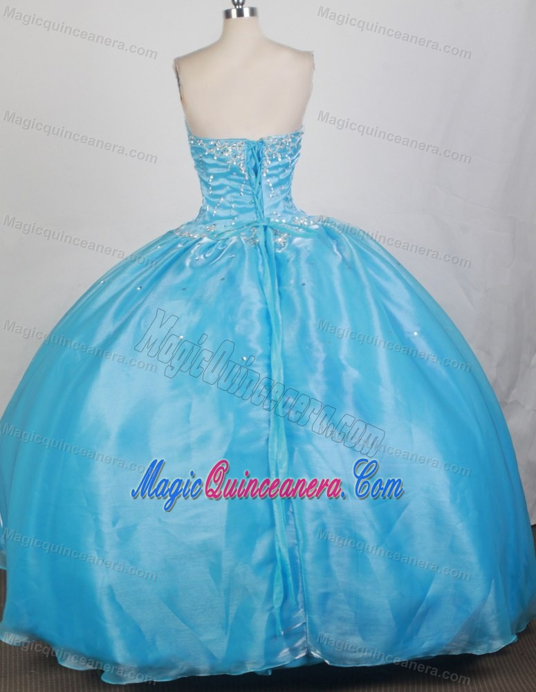 Aqua Blue Beaded Sweet 15 Dresses with White Appliques in Mendoza