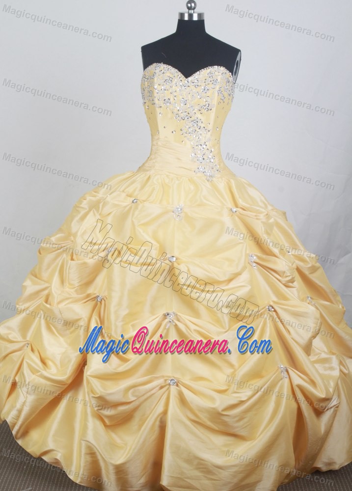 Yellow Sweetheart Quinceanera Dress with Appliques and Pick-ups