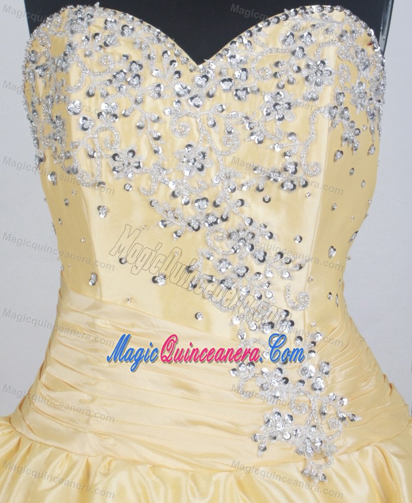 Yellow Sweetheart Quinceanera Dress with Appliques and Pick-ups