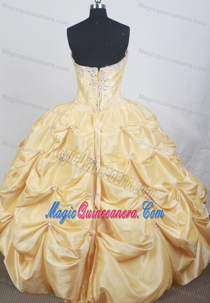 Yellow Sweetheart Quinceanera Dress with Appliques and Pick-ups