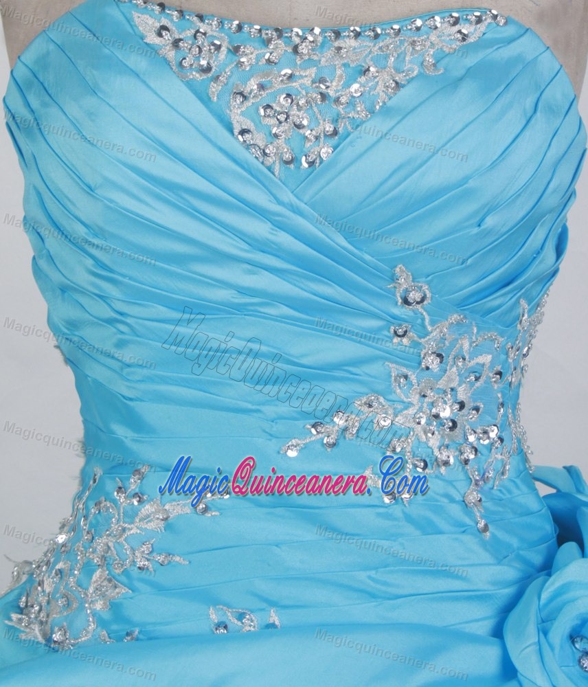 Aqua Blue Quinceanera Dress with Beading Appliques and Flowers