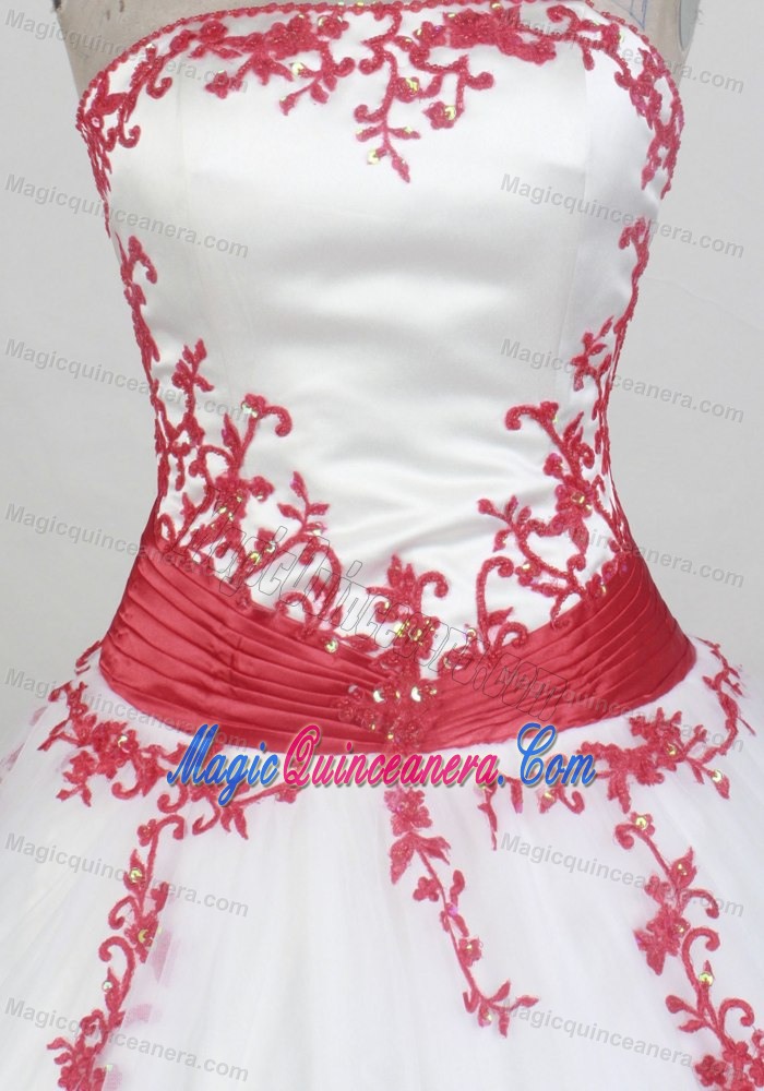 Red Floral Appliques and Sash Sweet Sixteen Quinceanera Dresses