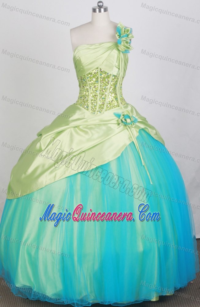 Floral One Shoulder and Boning Quinceanera Dresses in Two Tone