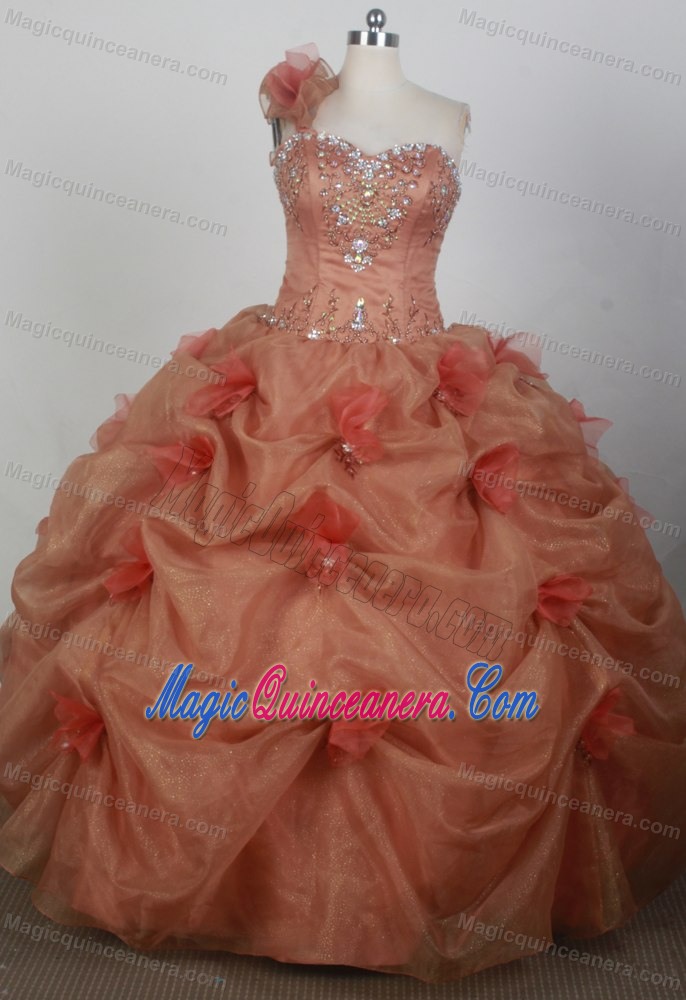 Single-shoulder with Hand Flower 2013 Quinceanera Gown