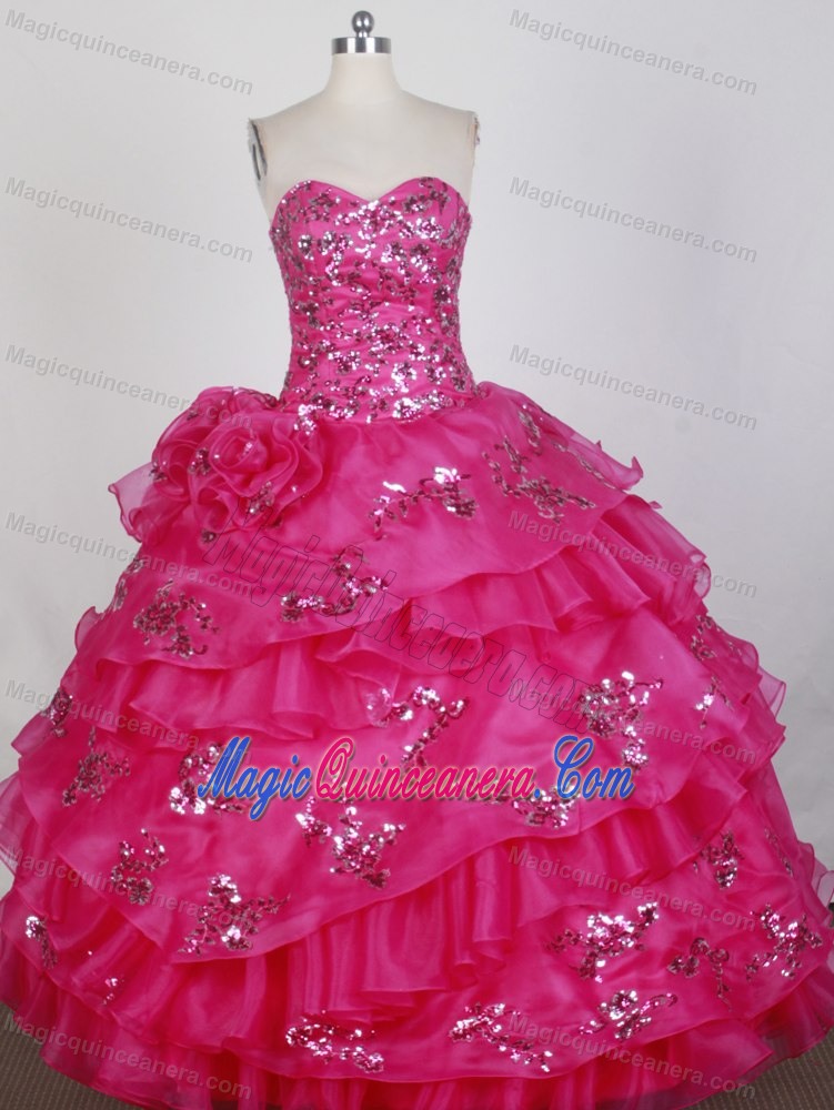 Luxurious Layered Hot Pink Sweet 16 Gown with Sequins