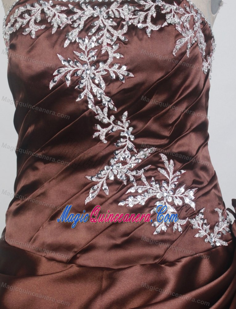 Brown Color Patterned Appliques 2013 Strapless Quinceanera Dress