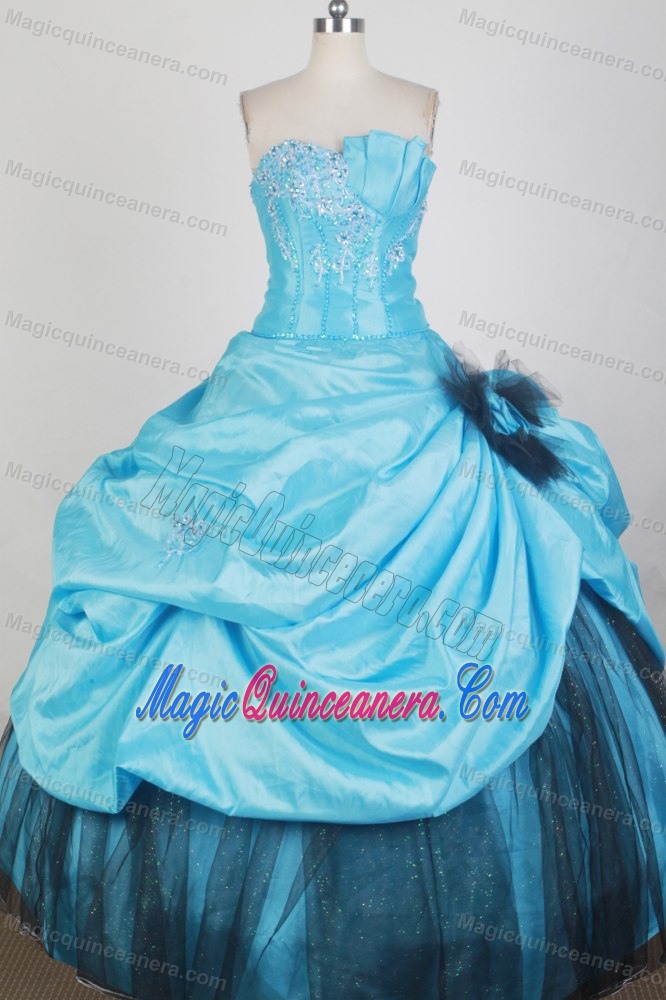 Inexpensive Aqua Blue Quinceanera Dress with Hand Flower