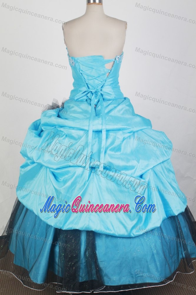 Inexpensive Aqua Blue Quinceanera Dress with Hand Flower