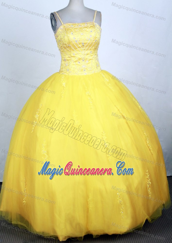 Spaghetti Straps 2013 Yellow Quinceanera Gown in Kansas
