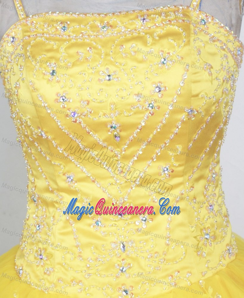 Spaghetti Straps 2013 Yellow Quinceanera Gown in Kansas