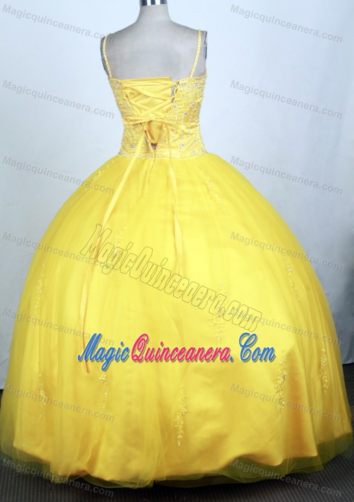 Spaghetti Straps 2013 Yellow Quinceanera Gown in Kansas