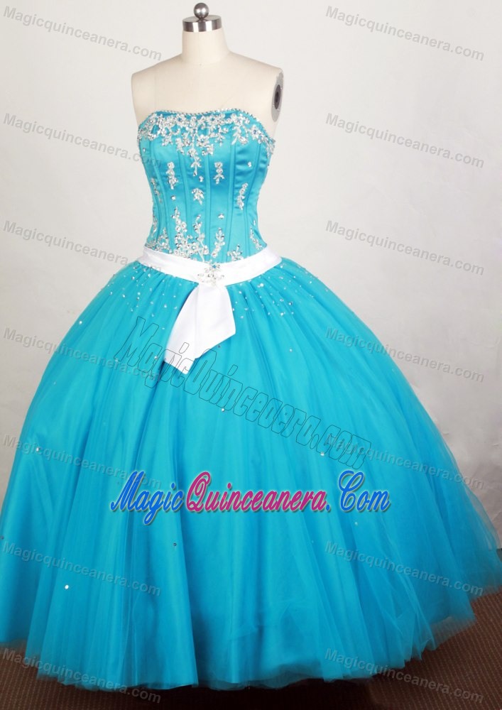 Teal with White Sash 2013 Gorgeous Sweet 15 Dress Cheap