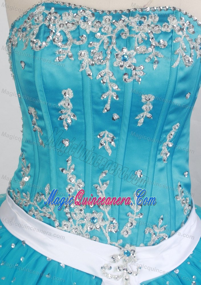 Teal with White Sash 2013 Gorgeous Sweet 15 Dress Cheap