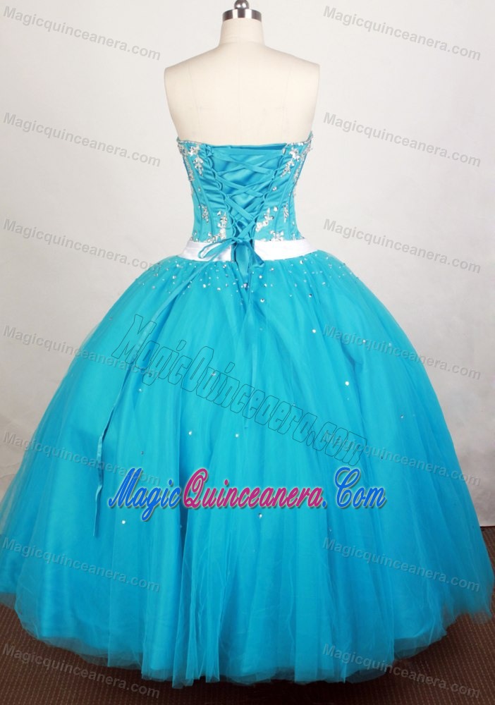 Teal with White Sash 2013 Gorgeous Sweet 15 Dress Cheap