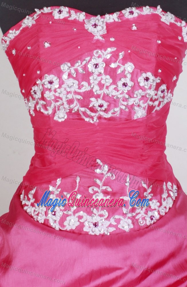 Sweetheart Beaded 2014 Hot Pink Quinceanera Dress Appliqued