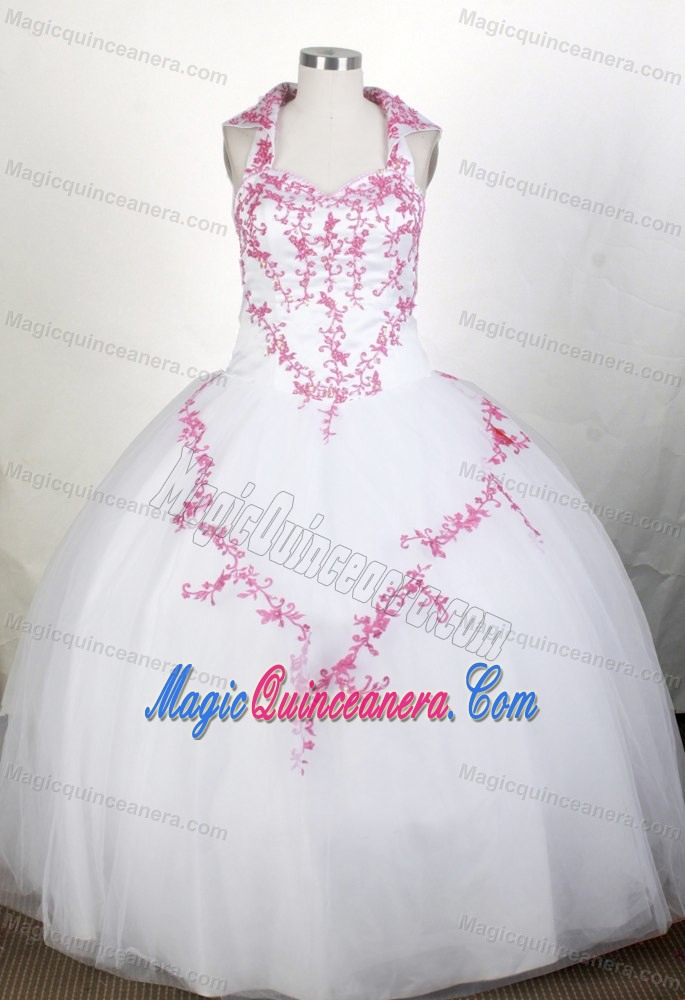 Unique with Collar 2013 White Sweet 15 Dress Embroidered