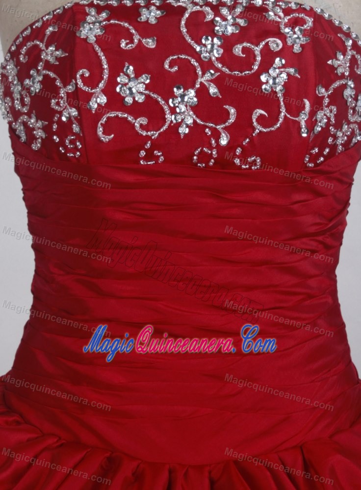 Beaded with Exquisite Pick-ups 2014 Wine Red Quinceanera Ball Gown