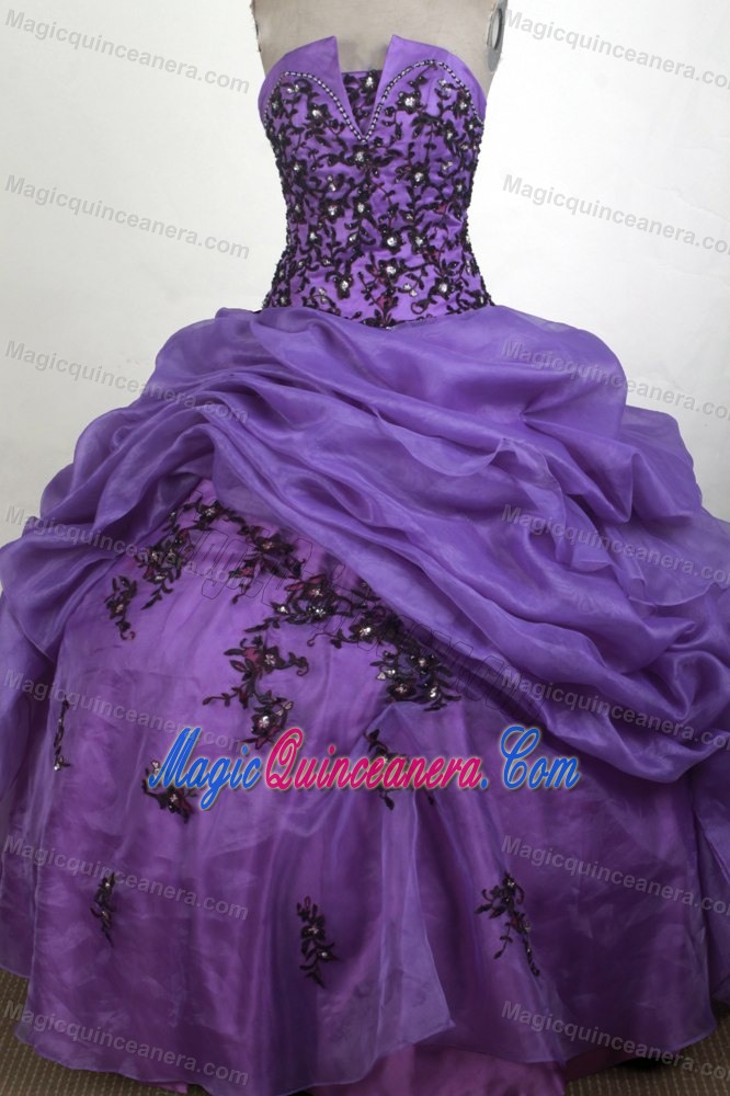Purple with Black Appliques 2013 Sweet 15 Dress on Sale