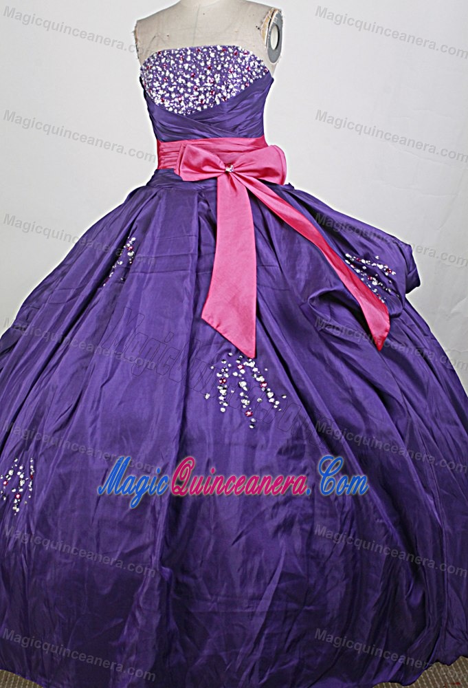 Purple with Hot Pink Bowknot 2013 Sweet 15 Dress Beaded